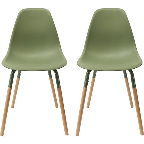 Altobuy – Lot de 2 chaises polypropylène vert et bois – Structure en métal – Hauteur d'assise 46,7 cm – Dimensions 49 x 46 x H86 cm (1/5)