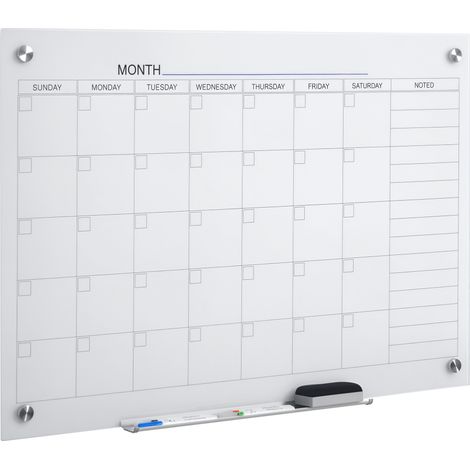 Lavagna bianca con calendario per organizzare le vacanze e la pianificazione mensile, include 1 portapenne, 4 pennarelli e gomma. Dimensioni: 90 x 60 cm.