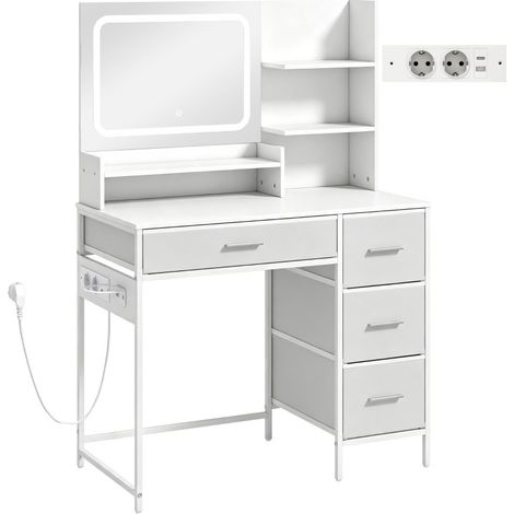 Veliason Coiffeuse Maquillage LED Station de charge Blanc (1/5)