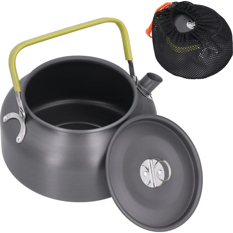 Bouilloire de camping 1.2L en alliage d'aluminium, pot à eau avec sac, pour randonnée, pêche et pique-nique (1/5)