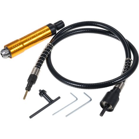 Rallonge flexible en acier inoxydable pour perceuse meuleuse polisseuse, flexible multifonction perçage découpe gravure 110cm noir, installation rapide, kit 1 rallonge 1 porte-meche 2 clés (1/5)