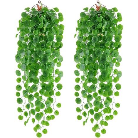 2Pcs Plantes Artificielles Plantes Suspendues Artificielles Faux Feuille Verte Lierre Vigne Plantes Murales Suspendue Faux Lierre pour Jardin, Panier Suspendu, Couloir, Décoration Murale (1/5)