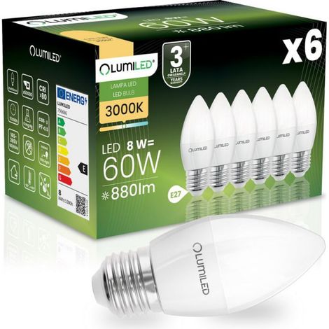 Ampoule LED E27 - 8 W - 880 Lm - 3000 K - Angle De Diffusion 180° - Blanc Chaud - Lot De 6 (1/5)