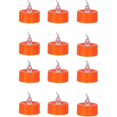 Lot de 12 bougies chauffe-plat orange à piles, LED, avec citrouilles blanc chaud pour Halloween (1/5)