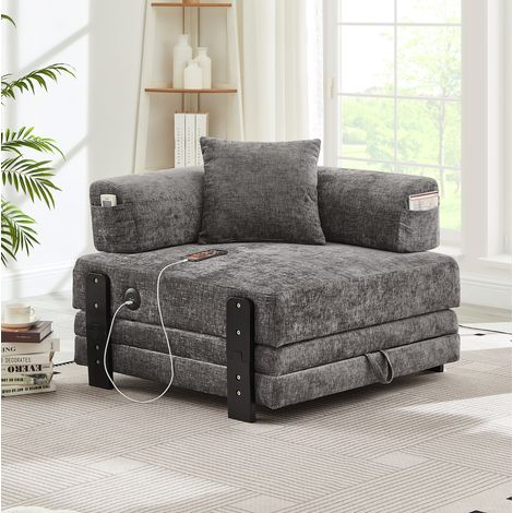 2-in-1 Klappsofa mit Schlaffunktion, USB- und Type-C-Anschlüssen, Stauraum, Armlehnen, dunkelgrau (1/5)