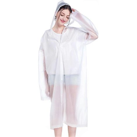 Lot de 2 imperméables transparents et réutilisables d'extérieur, ponchos imperméables en EVA, imperméables et portables, épais, avec capuche et manches pour adultes et hommes. (1/5)