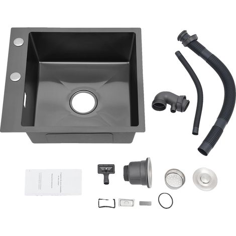 Fregadero de cocina, acero inoxidable duradero, fácil de instalar, negro. (1/2)
