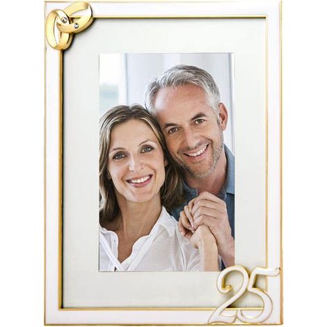 Cadre photo 25e anniversaire de mariage métal doré 20 cm (1/2)