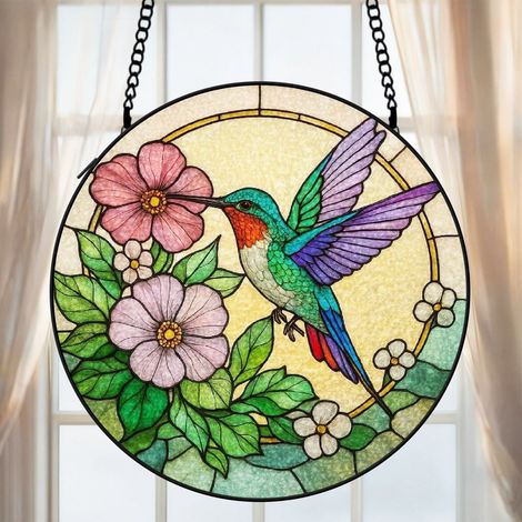 Suspension vitrail colibri attrape-soleil 25 cm décoration fenêtre oiseau lumineux cadeau (1/5)