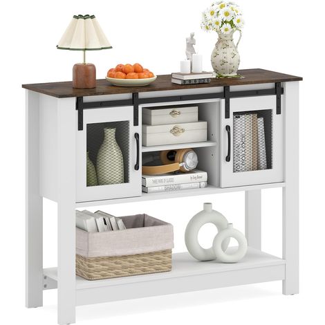 COSTWAY Credenza Cucina,2 Ante Scorrevoli Ripiano,in Legno per Salotto Ingresso,102x32x82 cm (1/5)