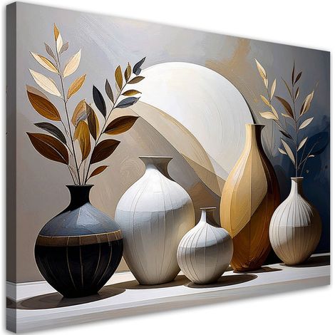 Tableaux, Nature morte cruches feuilles beiges,30x20 (1/4)