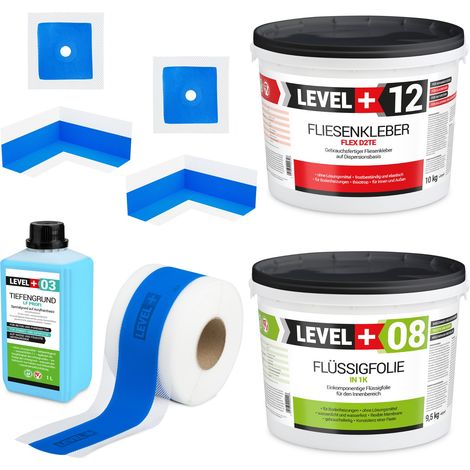 LEVEL+ Dichtset für Duschabdichtung Bad Dichtband Flüssigfolie 9,5kg SET504 (1/5)