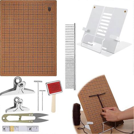 Ensemble de 108 outils et fournitures pour macramé : support ajustable, grilles double face, règle et ciseaux pour la création de bracelets tressés. (1/5)
