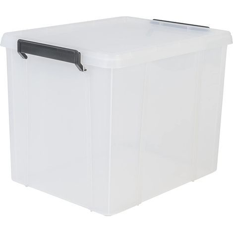 38L Transparent Stackable Storage Box with Clips for Office, Home, or Garage (1/4)