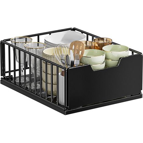 Organiseurs de Tiroirs de Cuisine Tiroir Coulissant Placard de Cuisine Organiseurs Tiroirs (Noir, 40Dx25Wx18H cm) (1/5)