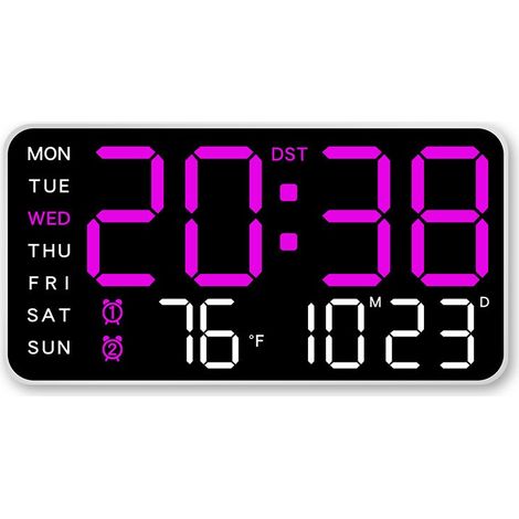 Horloge murale numérique sans cadre, multifonctionnelle, à suspendre ou à poser, affichage LED, style nordique, coquillage blanc, lampe violette (1/5)