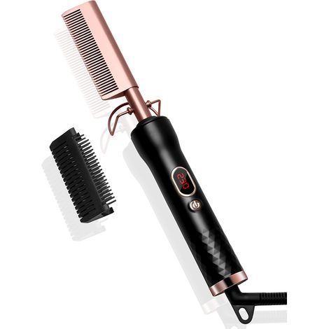 Beheizbarer Kamm, Glättungskamm für Afrohaar, Heißkamm mit LCD-Bildschirm, 120–230 °C, Keramik-Glättungskamm, automatische Abschaltung