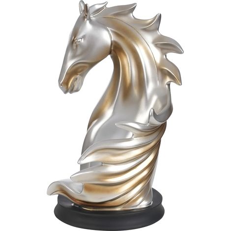 Cave à vin, Design artistique de tête de cheval, Construction en résine, Argent Or (1/2)