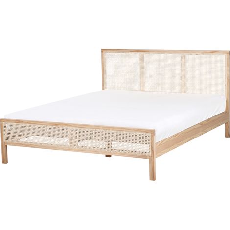 Cama con somier moderna cabecero con trenza vienesa madera de pino marrón claro 160 x 200 cm Salernas