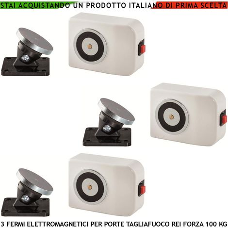 ELETTROMAGNETI BIANCHI BLOCCA PORTE TAGLIAFUOCO REI 3 PEZZI FORZA DI TRAZIONE 100 KG ANTINCENDIO ALIMENTAZIONE 22/28 VCC