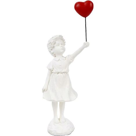 Figur eines kleinen Mädchens mit Ballon, weiße Tischdekoration für Zuhause