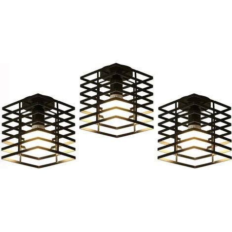 U-Do 3Pcs Plafonnier Intérieur Vintage Lampe de Plafonde Cage en Fer Noir E27 40W décoration Cuisine Salon Bar (1/4)