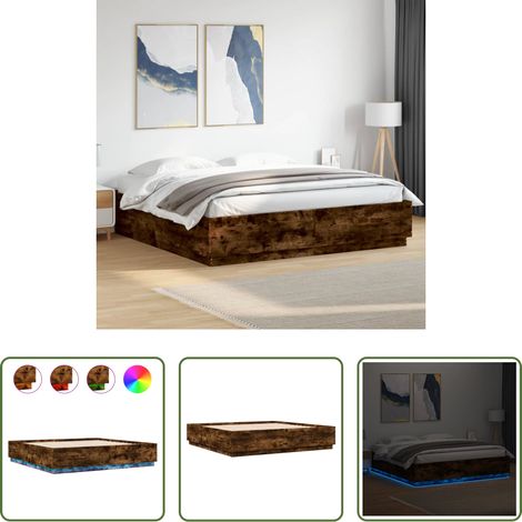 vidaXL Estructura cama con luces LED madera roble ahumado 200x200 cm (1/5)