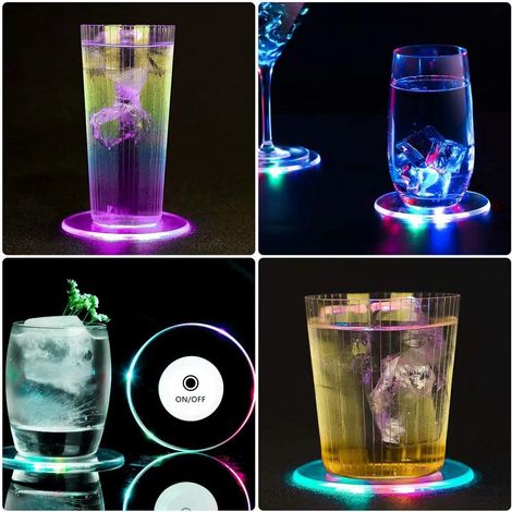 3er-Set LED-Licht-Untersetzer aus Acryl-Kristallglas, schlanke Cocktailgläser, Bar- und Barkeeper-Leuchtuntersetzer (1/5)
