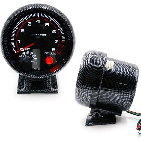 Tachymètre 3.75" compatible avec 12V (éclairage blanc, carbone) (1/5)