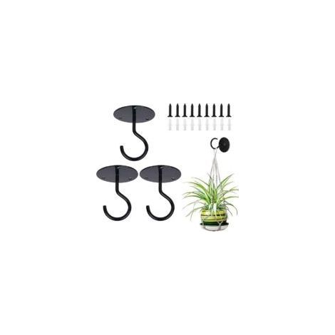 Set mit 3 Deckenhaken zum Aufhängen von Pflanzen, S-förmige Metall-Wandhalterungen mit Schrauben und Dübeln zum Aufhängen von Blumenampeln, Laternen, Windspielen und Vogelfutterhäuschen