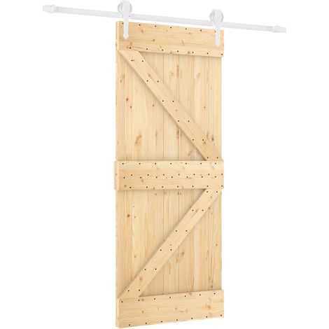 Schiebetür Natürlich und Weiß 85 x 210 cm Massivkiefer vidaXL