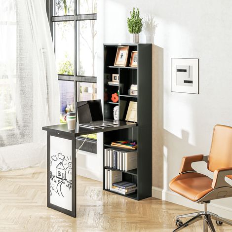 Bureau pliant moderne avec bibliothèque et tableau noir, en bois et métal, 98 x 51 x 153 cm, noir (1/5)