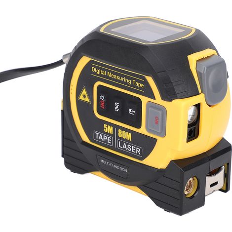 Appareil mesure laser 3 en 1 80 m et ruban 5 m avec rappel vocal, lignes croisées, fonctions Pythagore surface volume, unités m/pieds/pouces, coque ABS TPR, jaune, pour bricolage batiment (1/5)
