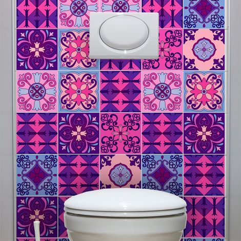 Sticker Mural Carrelage adhésif Cuisine Salle de Bain - 9 STICKERS CARRELAGES AZULEJOS VIOLET BYZANTINE - 9stickers15x15cm (1/5)