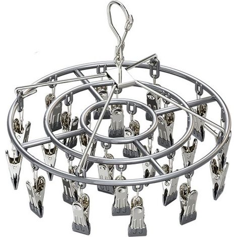 Appendiabiti in acciaio inox con 24 clip, impermeabile, antiruggine, antivento, con ganci girevoli e rotondi, appendiabiti per biancheria intima. (1/5)