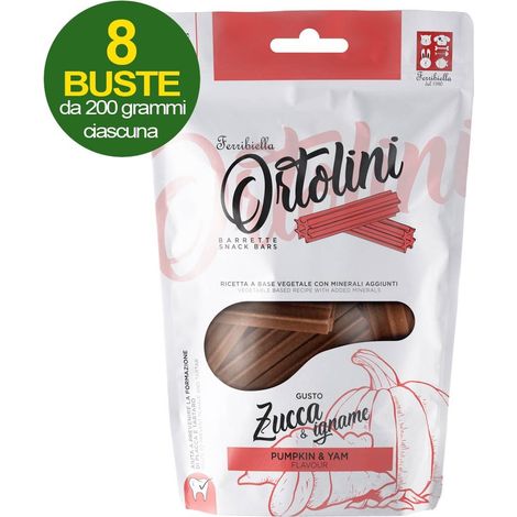 Snack Bars pour chiens Ortolotti goût citrouille et igname taille Small 8 sachets de 200 g chacun