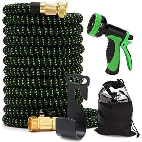 Extendable, flexible, kink-resistant garden hose with brass connector and double latex core for watering plants, car washing and cleaning balconies. (1/4)