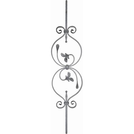 Barreau avec motif en volutes et feuilles central - Hauteur 950mm Largeur 215mm carré de 12mm - Fer forgé - À souder - DECO FER FORGE (1/5)