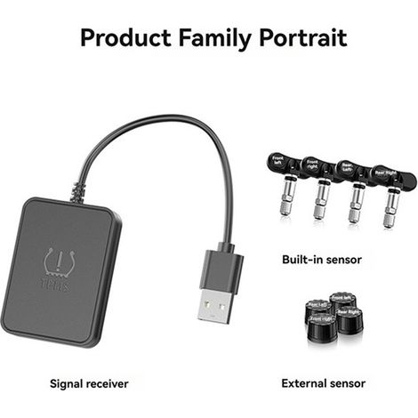4 universelle TPMS-Reifendrucksensoren mit Android-Navigation und USB-Anschluss für die integrierte Reifendrucküberwachung im Auto (1/4)