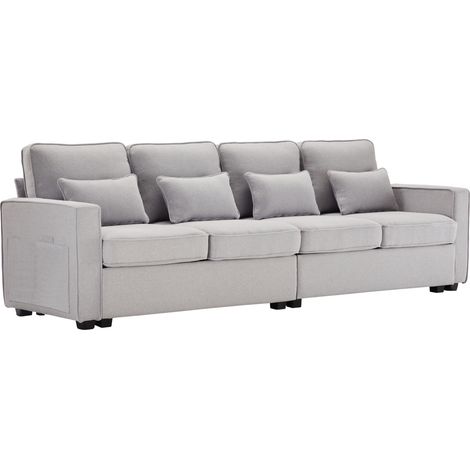 Canapé 4 places gris en tissu avec poches de rangement aux accoudoirs, 4 coussins lombaires, dossier haut et assise déhoussable pour salon – CHICFURN (1/5)