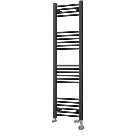 Zennor - Black Dual Fuel Towel Rail H1400mm x W400mm Thermostatic - Straight (1/3)