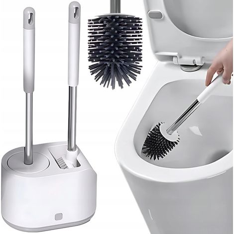 Cepillo de inodoro de silicona antibacteriano para baño, juego 2 en 1