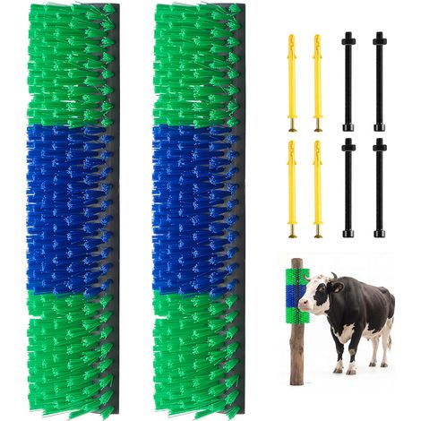 Mophorn Cepillo y Rascador para Ganado, 430 x 190 mm, Set de 2 Unidades, Herramienta para Granja y Campo, Cepillos de Masaje para Caballos y Ovejas, Ideal para Aliviar Picazón, Verde y Azul (1/5)