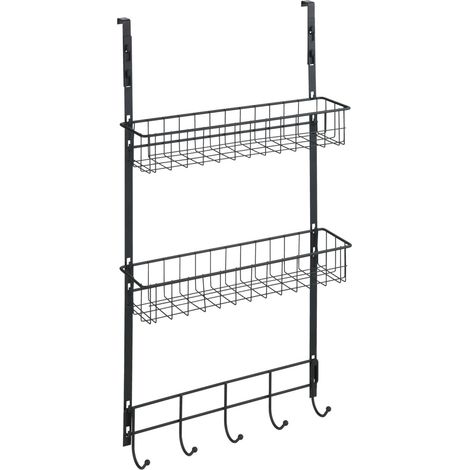Wenko – Étagère de cuisine multifonction à suspendre – Métal peint par poudrage noir – 2 paniers et 5 crochets – Installation sans outil – 39x75x10 cm (1/5)