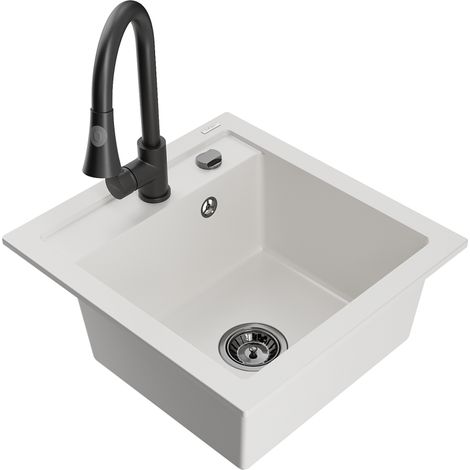 Mexen Vito 1-Becken-Granit-Spüle mit Mischbatterie Elia, Weiß - 6503-20-670101-70