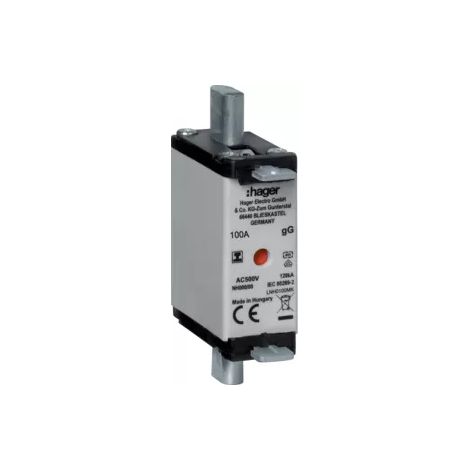 3 Stück Hager NH-Sicherungseinsatz NH000 gG, 500 V, isolierte Grifflasche, 100 A (1/2)