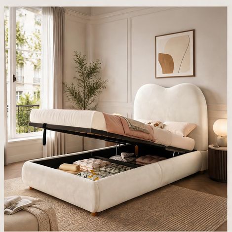 Cadre de lit beige en velours 215 x 101 x 98 cm (1/5)