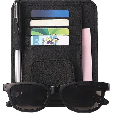 Organiseur pour visière de voiture et porte lunettes avec clip en cuir synthétique (1/5)