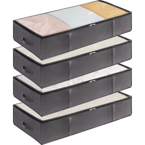Bacs de Rangement sous le Lit, Sacs de Rangement pour Couvertures de Grande Capacité avec Poignée Renforcée, pour Couettes, Draps, Vêtements, Chambre à coucher, Placard, Gris, 90 L, Lot de 4 (1/5)
