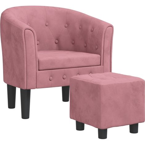 Fauteuil lounge design moderne avec repose-pieds dossier arrondi en velours rose DEC026842